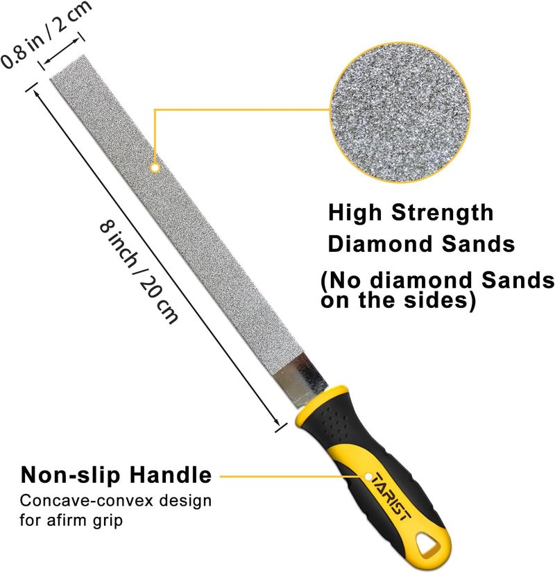 TARIST Diamond File Set, 3-Piece, 8-inch, Includes Flat/Half-Round/Round. For Sharpening Lawn Mower Blades, Garden Shears, Axe, Knife - Tool Sharpener for Metal, Tile, Ceramic, Glass, Stone and more - Image 2